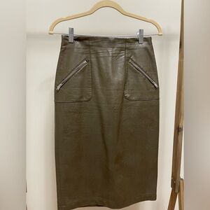 Olive faux-leather skirt